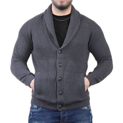 Charcoal Shawl Neck Button Up Half Stitch Cardigan