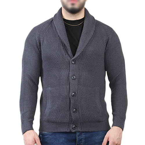1B191821e Charcoal Shawl Neck Button Up Half Stitch Cardigan