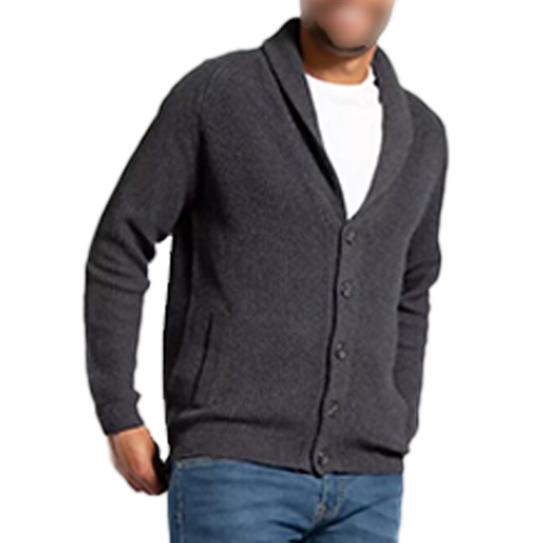 1B191821f Charcoal Shawl Neck Button Up Half Stitch Cardigan