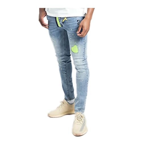 Neon Green And Blue Distressed Slim Jeans