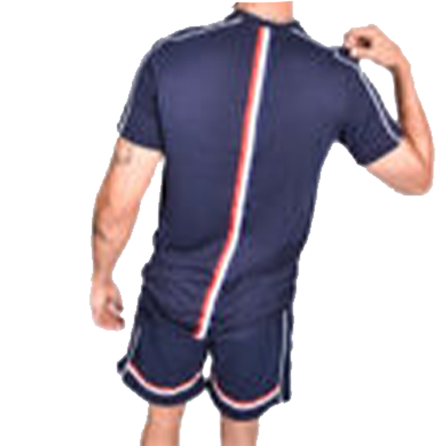 Navy Tape Striped Back Piped Short Set