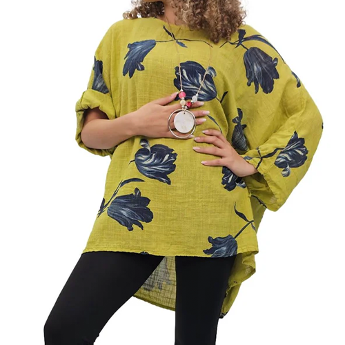 Tulip Print Necklace Plus Size Top
