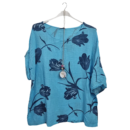 12062007-9686c Tulip Print Necklace Plus Size Top