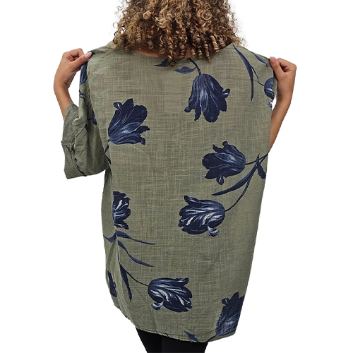 12062007-9686e Tulip Print Necklace Plus Size Top