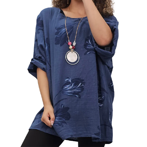 Tulip Print Necklace Plus Size Top