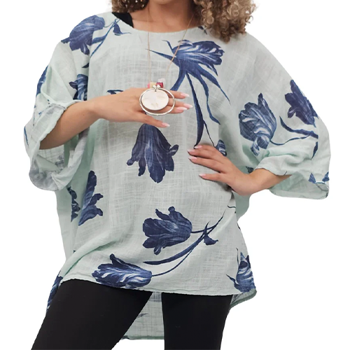 12062007-9686j Tulip Print Necklace Plus Size Top