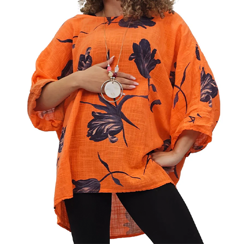Tulip Print Necklace Plus Size Top