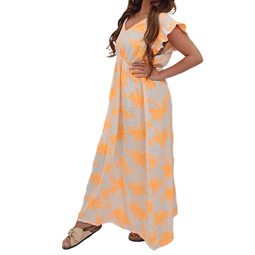 Palm Tree Print Empire Waist Cotton Dress