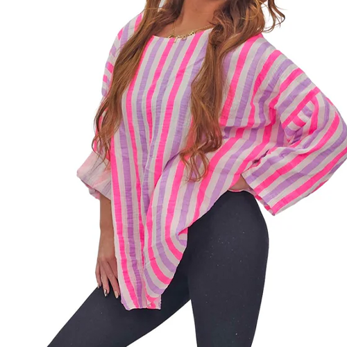 Neon Stripes Print Tunic Cotton Top