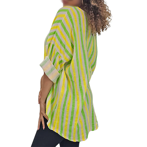 Neon Stripes Print Tunic Cotton Top
