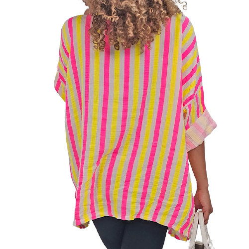Neon Stripes Print Tunic Cotton Top