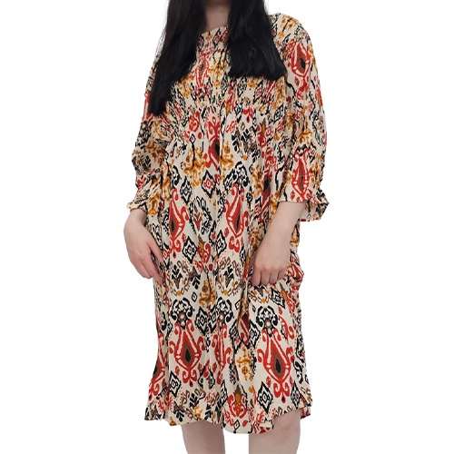 Abstract Aztec Print Oversized Shirred Detail Dress
