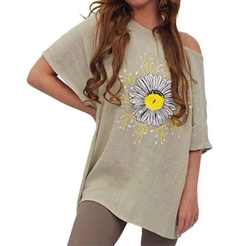 Sun Flower Print Cotton Top