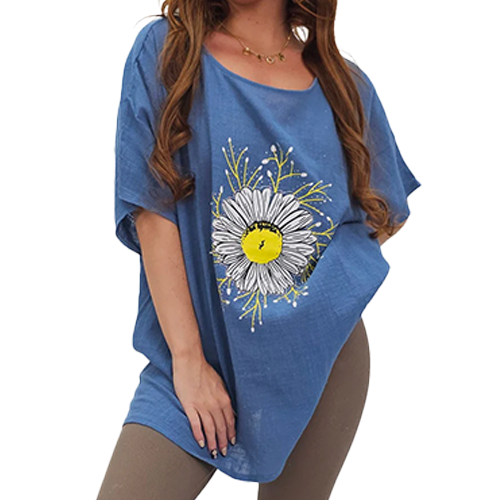 Sun Flower Print Cotton Top