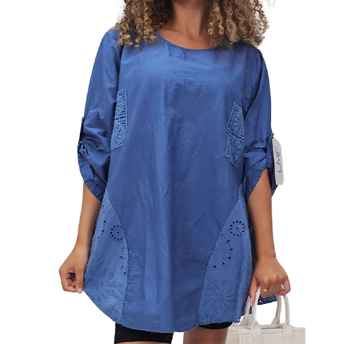 Plain Crochet Patch Pockets Cotton Top