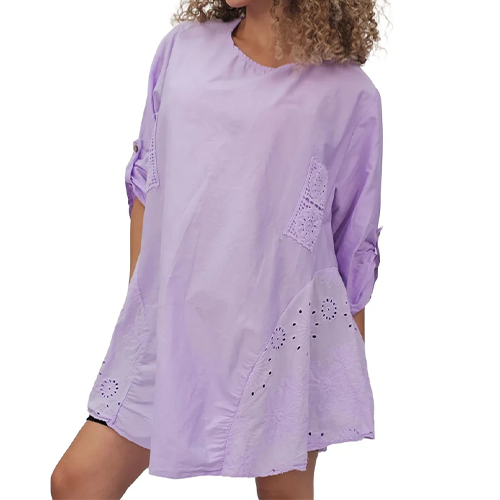 Plain Crochet Patch Pockets Cotton Top