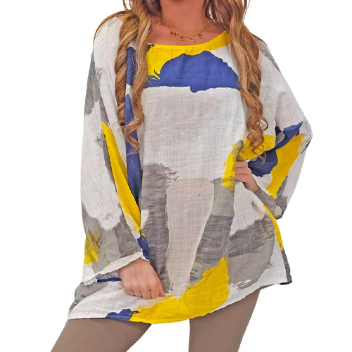 81625307-9378e Brushstrokes Abstract Print Cotton Top