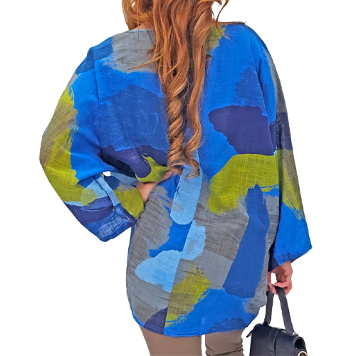 81625307-9378ij Brushstrokes Abstract Print Cotton Top