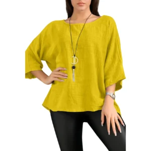 Merch-&-Carter-Online-Marketplace-shopping-Necklace-Top-Plain-Tunic-100%- Cotton-New-Lemon
