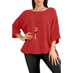 Merch-&-Carter-Online-Marketplace-shopping-Necklace-Top-Plain-Tunic-100%- Cotton-Red