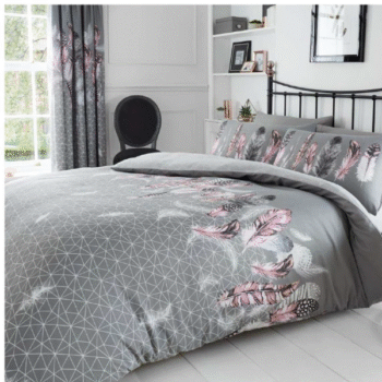 Buy at MerchAndCarter, Feathers Grey Printed Duvet Set