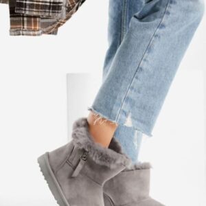 Grey Faux Fur Lined Zip Ankle Boots
