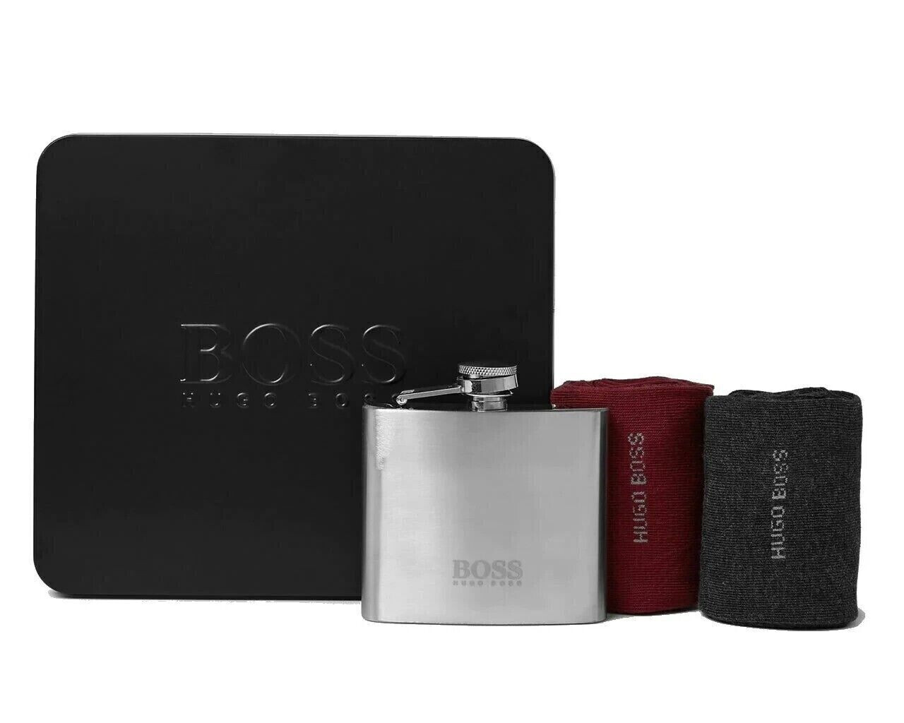 HUGO BOSS MENS HIP FLASK & 2 PAIRS SOCKS GIFT SET - Official Stock UK HUGO BOSS MENS HIP FLASK & 2 PAIRS SOCKS GIFT SET