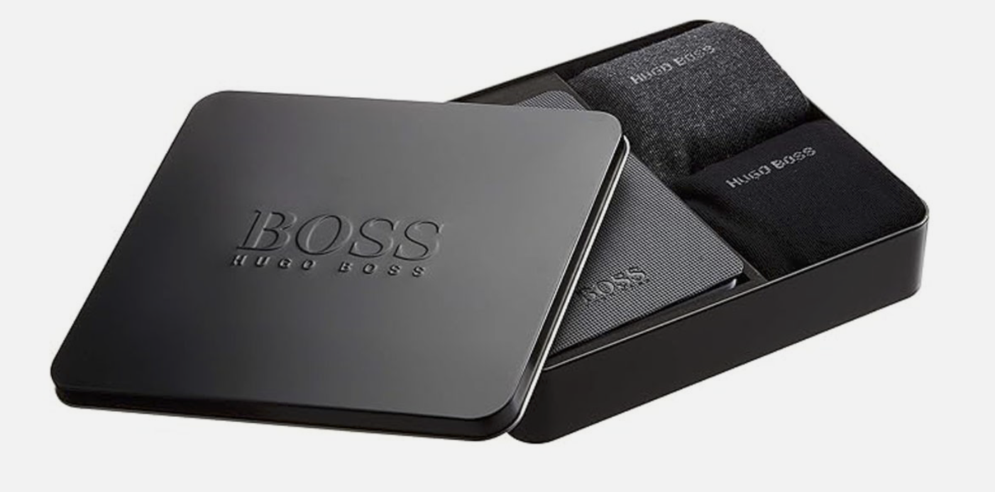 HUGO BOSS MENS NOTEBOOK & 2 PAIRS SOCKS GIFT SET - Official Stock UK HUGO BOSS MENS NOTEBOOK & 2 PAIRS SOCKS GIFT SET