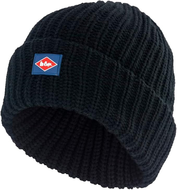 LEE COOPER MENS CHUNKY FLEECE BEANIE BLACK - Official Stock UK LEE COOPER MENS CHUNKY FLEECE BEANIE BLACK
