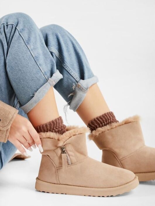 Mocha Faux Fur Lined Zip Ankle Boots - Official Stock UK Mocha Faux Fur Lined Zip Ankle Boots