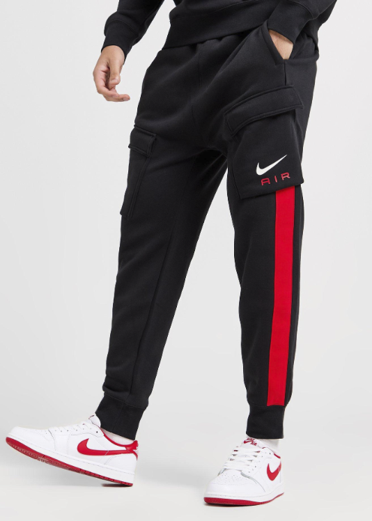 NIKE MENS AIR FLEECE CARGO JOGGERS BLACK/RED