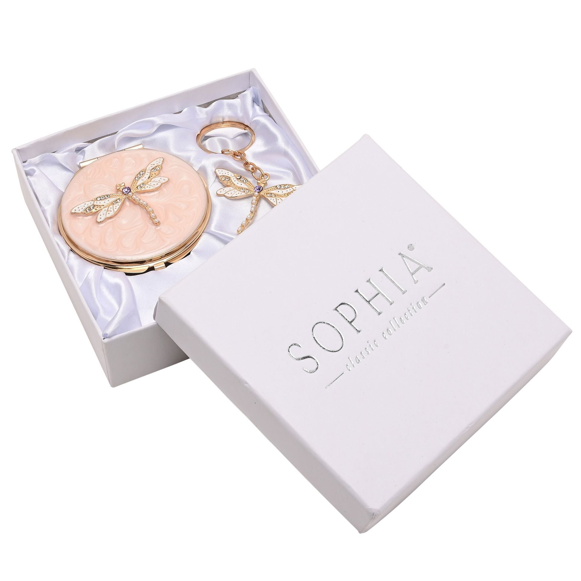 Sophia Classic Compact Mirror and Keyring Gift Set - Blush Dragonfly - Photo 2 Sophia Classic Compact Mirror and Keyring Gift Set - Blush Dragonfly