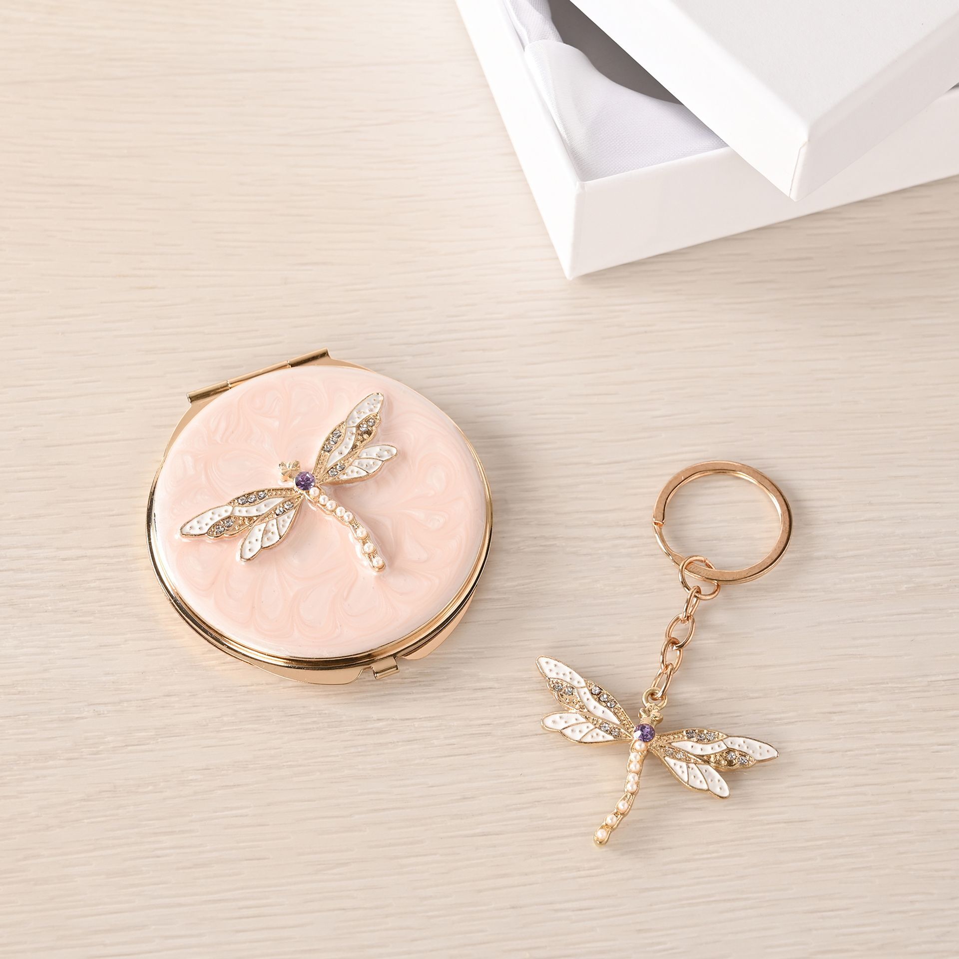 Sophia Classic Compact Mirror and Keyring Gift Set - Blush Dragonfly - Photo 3 Sophia Classic Compact Mirror and Keyring Gift Set - Blush Dragonfly