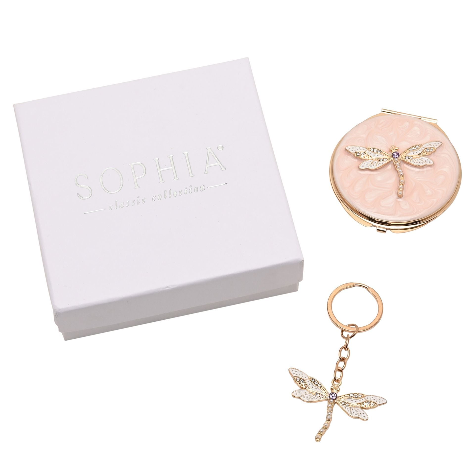 Sophia Classic Compact Mirror and Keyring Gift Set - Blush Dragonfly - Photo 4 Sophia Classic Compact Mirror and Keyring Gift Set - Blush Dragonfly