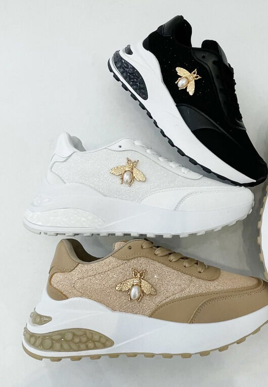 White Bee Glitter Trainers